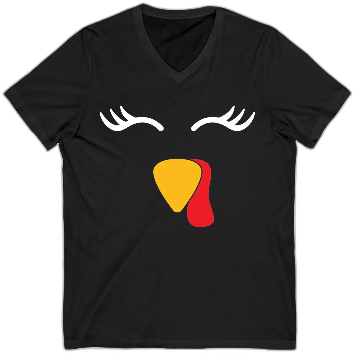 Funny Turkey Face Thanksgiving V-Neck in Black