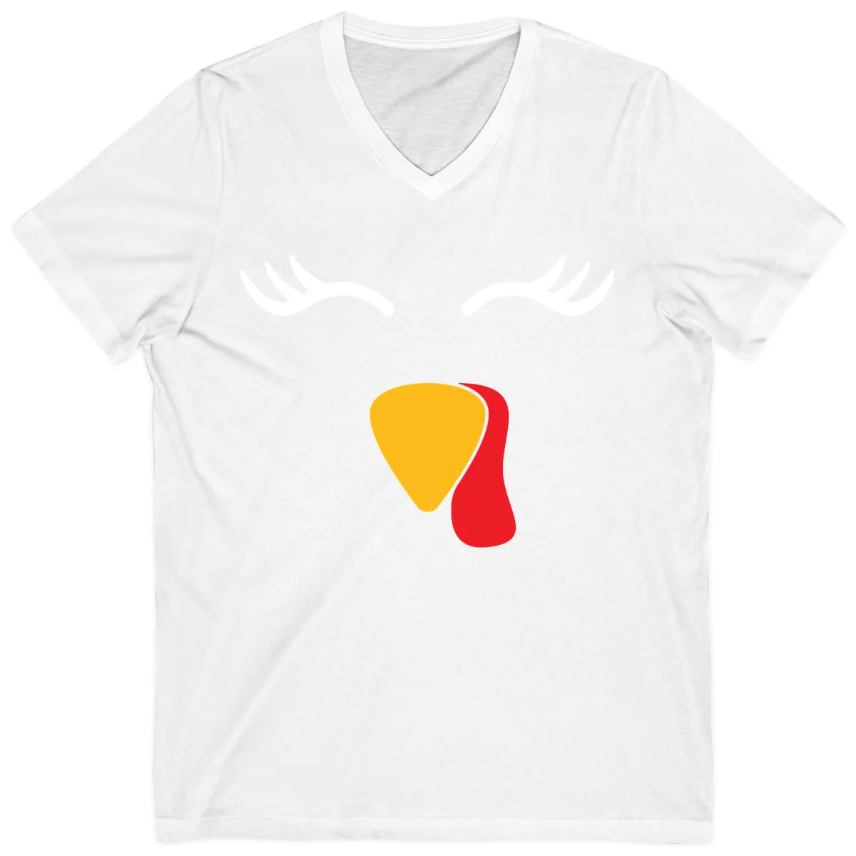 Funny Turkey Face Thanksgiving V-Neck in White
