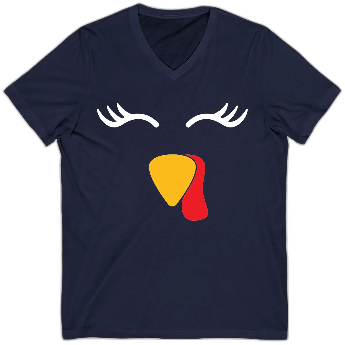 Funny Turkey Face Thanksgiving V-Neck in Navy