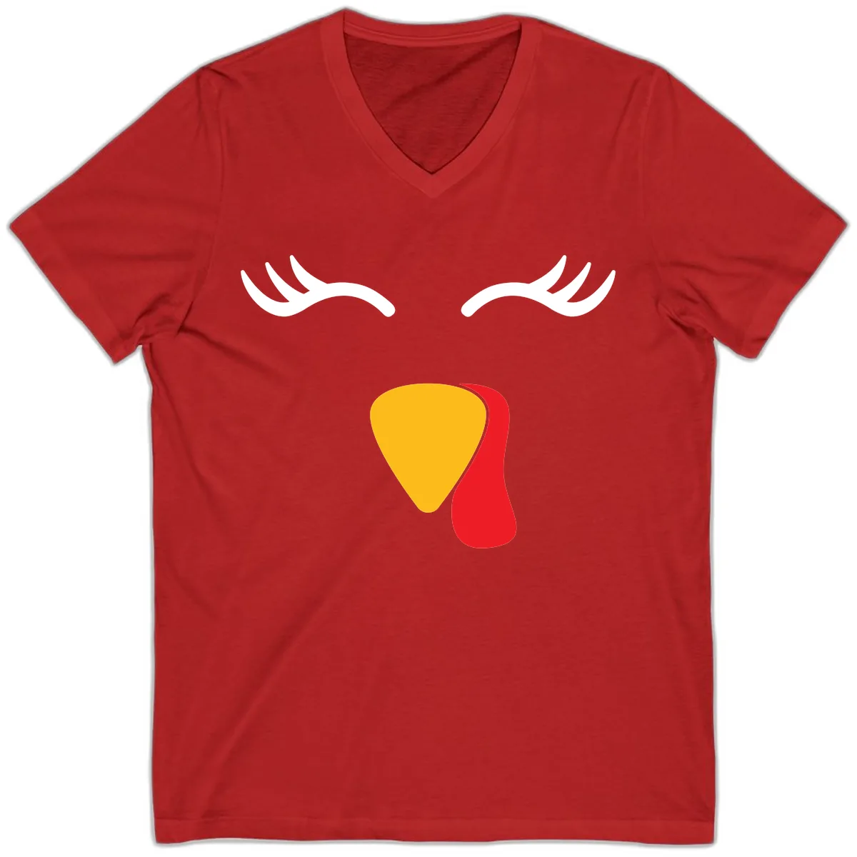 Funny Turkey Face Thanksgiving V-Neck in Red
