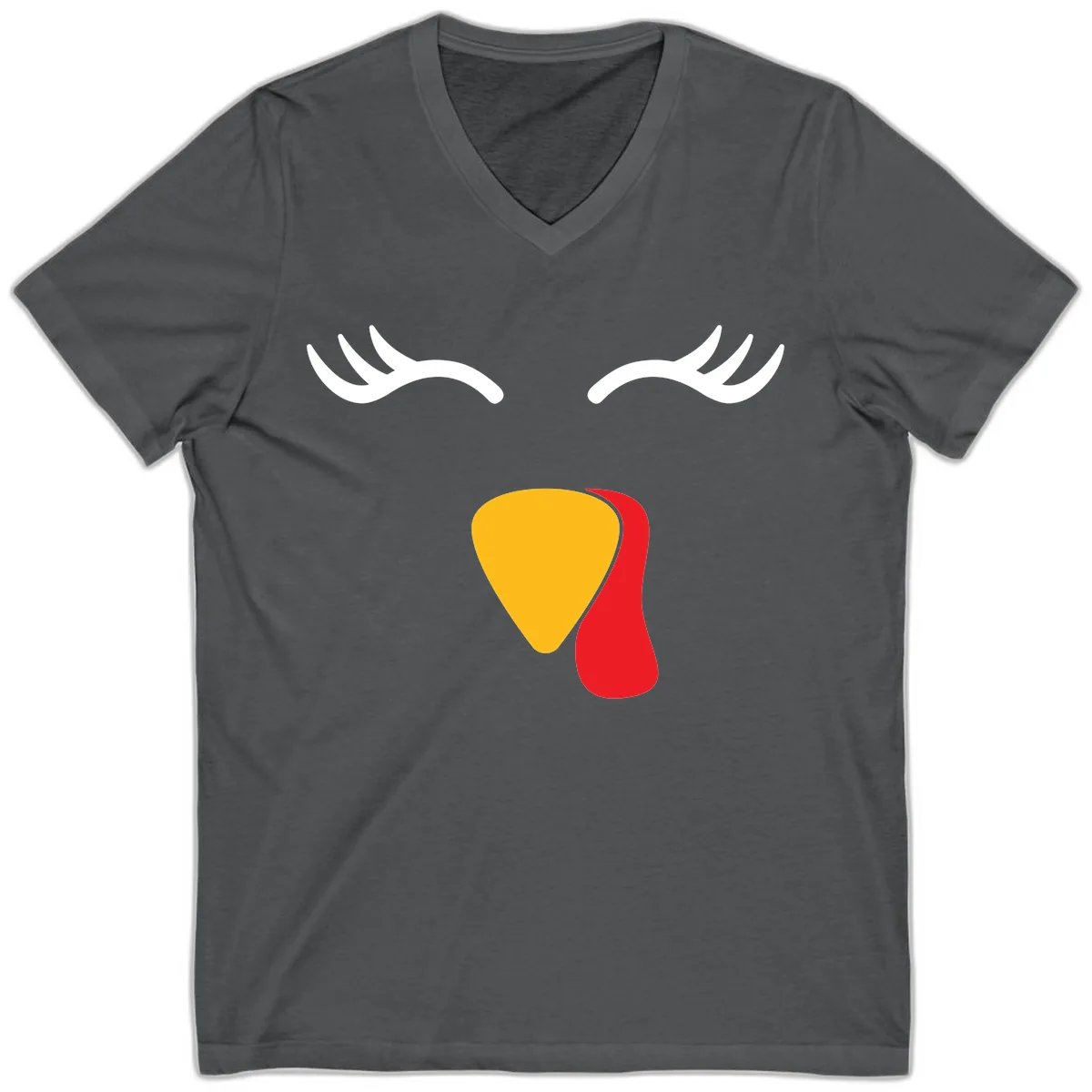 Funny Turkey Face Thanksgiving V-Neck in Asphalt