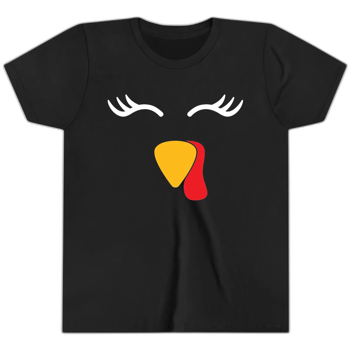 Funny Turkey Face Thanksgiving Youth T-Shirt in Black