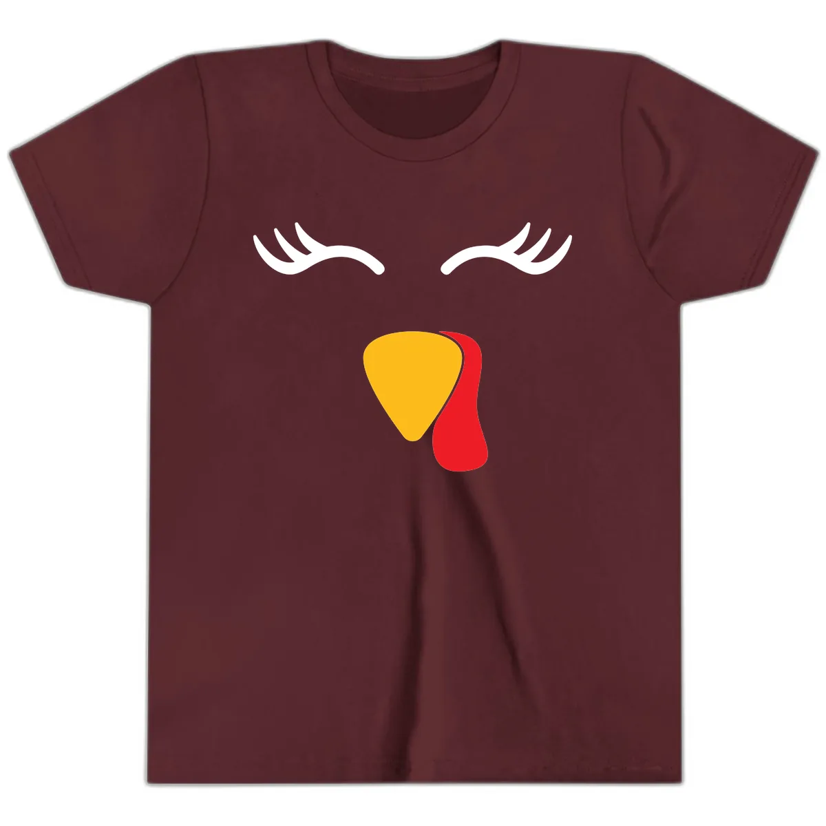 Funny Turkey Face Thanksgiving Youth T-Shirt in Maroon