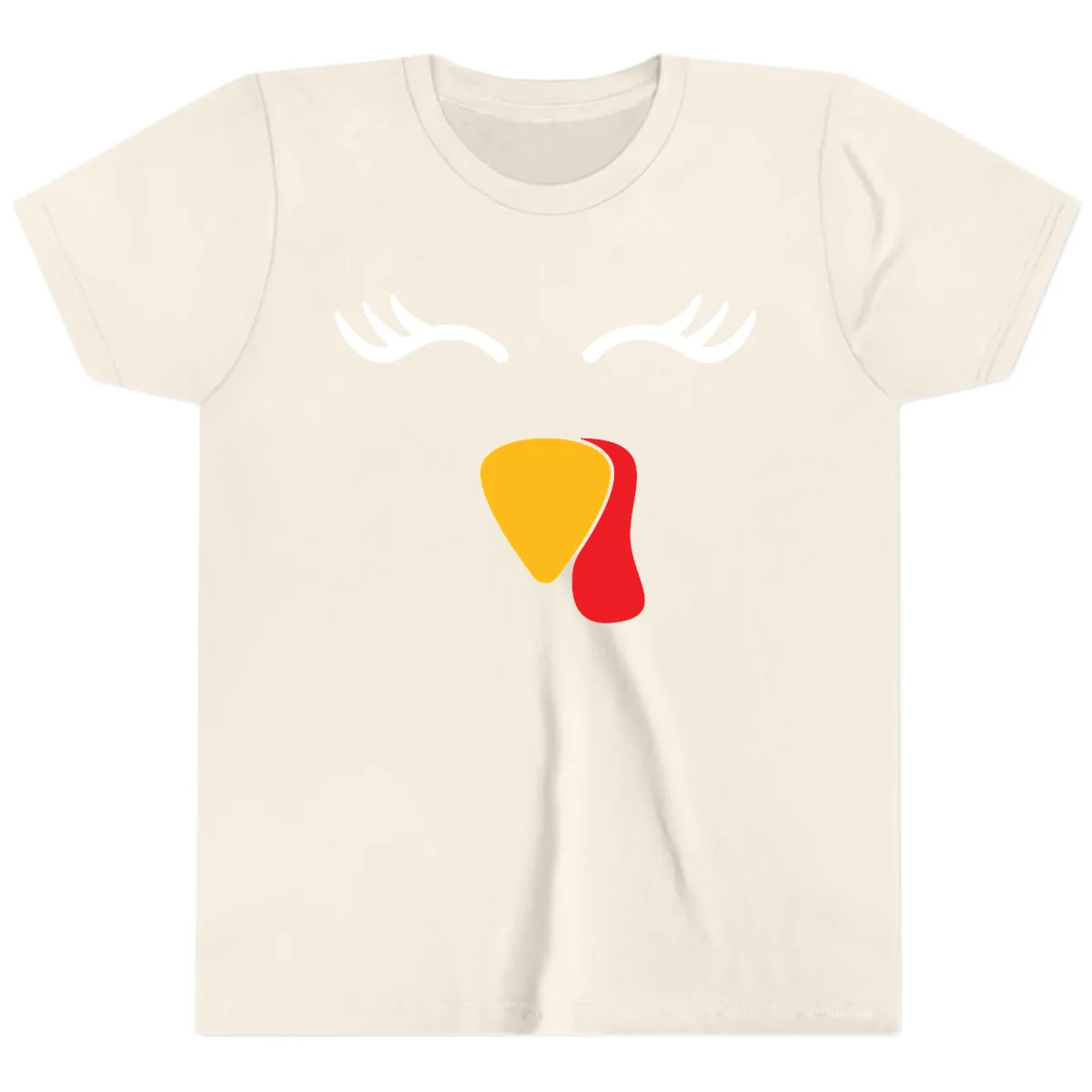 Funny Turkey Face Thanksgiving Youth T-Shirt in Natural
