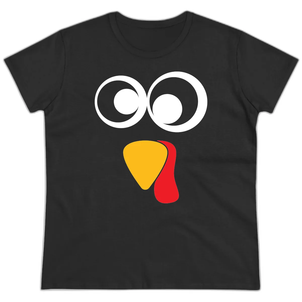 Googly Eyed Turkey Face Ladies Tee in Black
