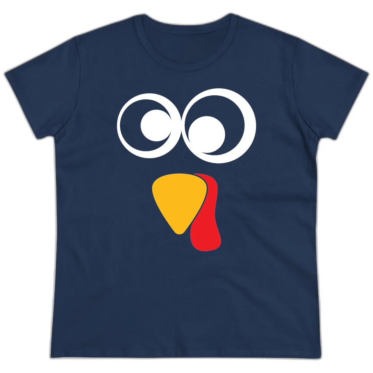 Googly Eyed Turkey Face Ladies Tee in Navy