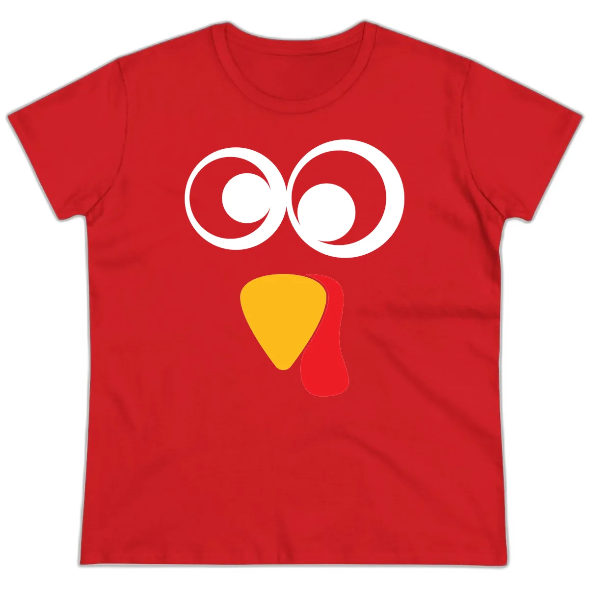 Googly Eyed Turkey Face Ladies Tee in Red