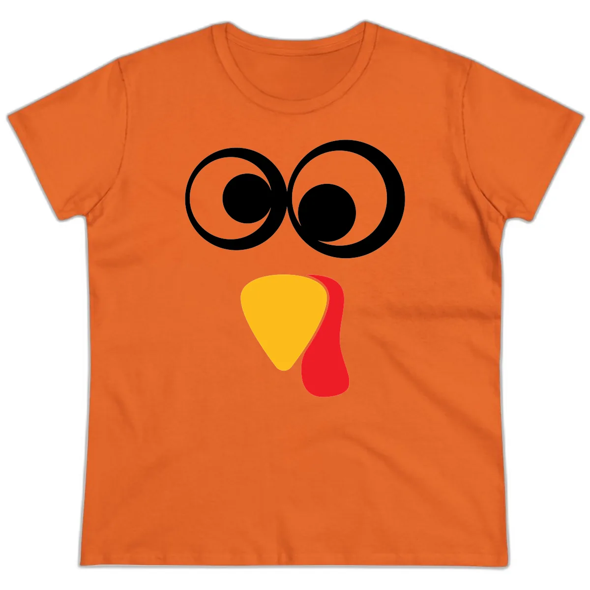 Googly Eyed Turkey Face Ladies Tee in Orange
