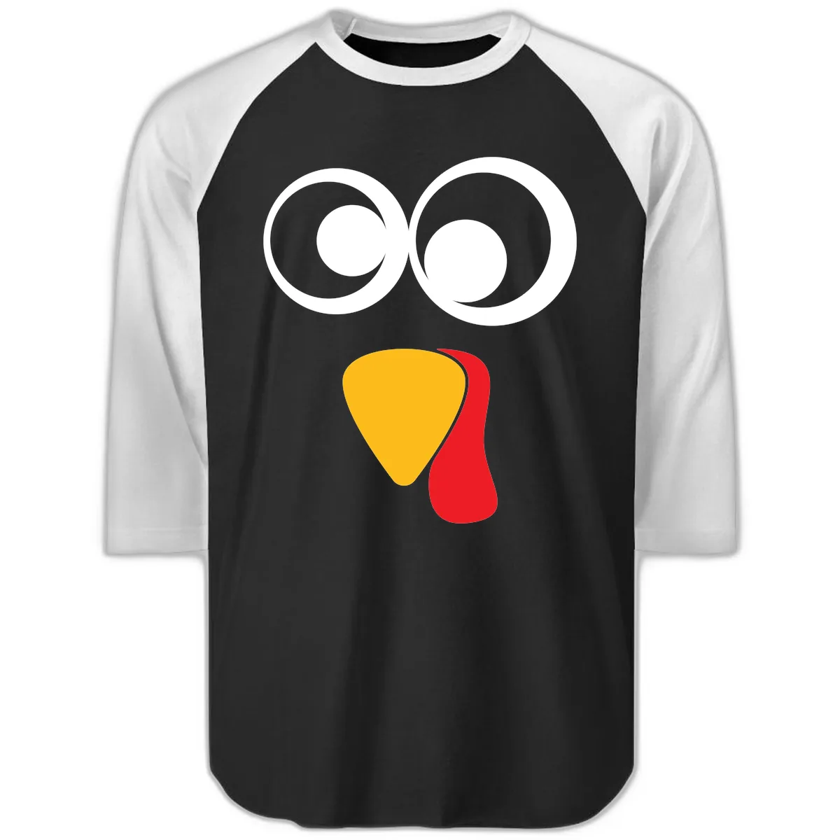 Googly Eyed Turkey Face Raglan 3/4 in Black White