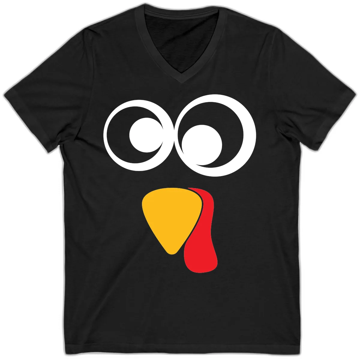 Googly Eyed Turkey Face V-Neck in Black