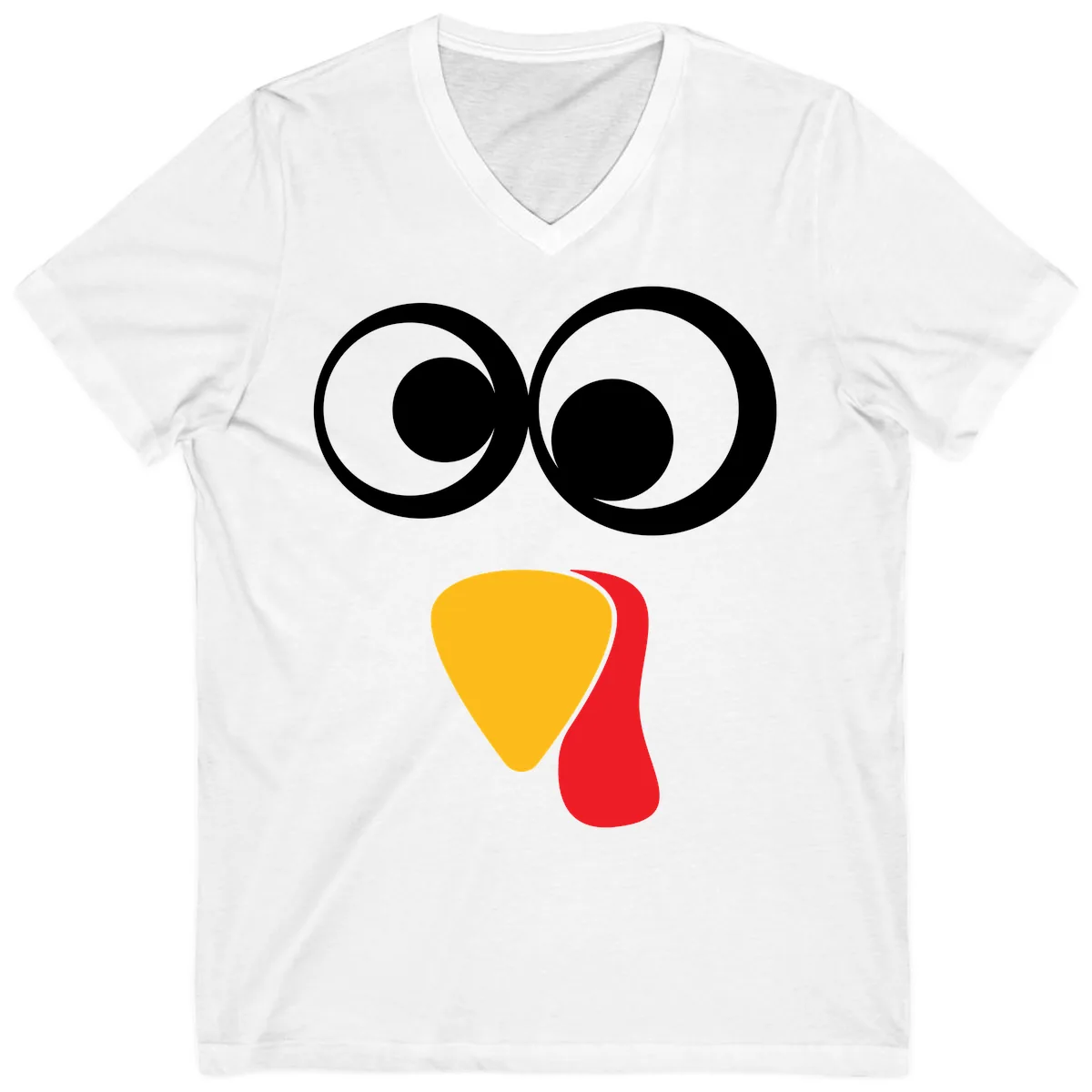 Googly Eyed Turkey Face V-Neck in White