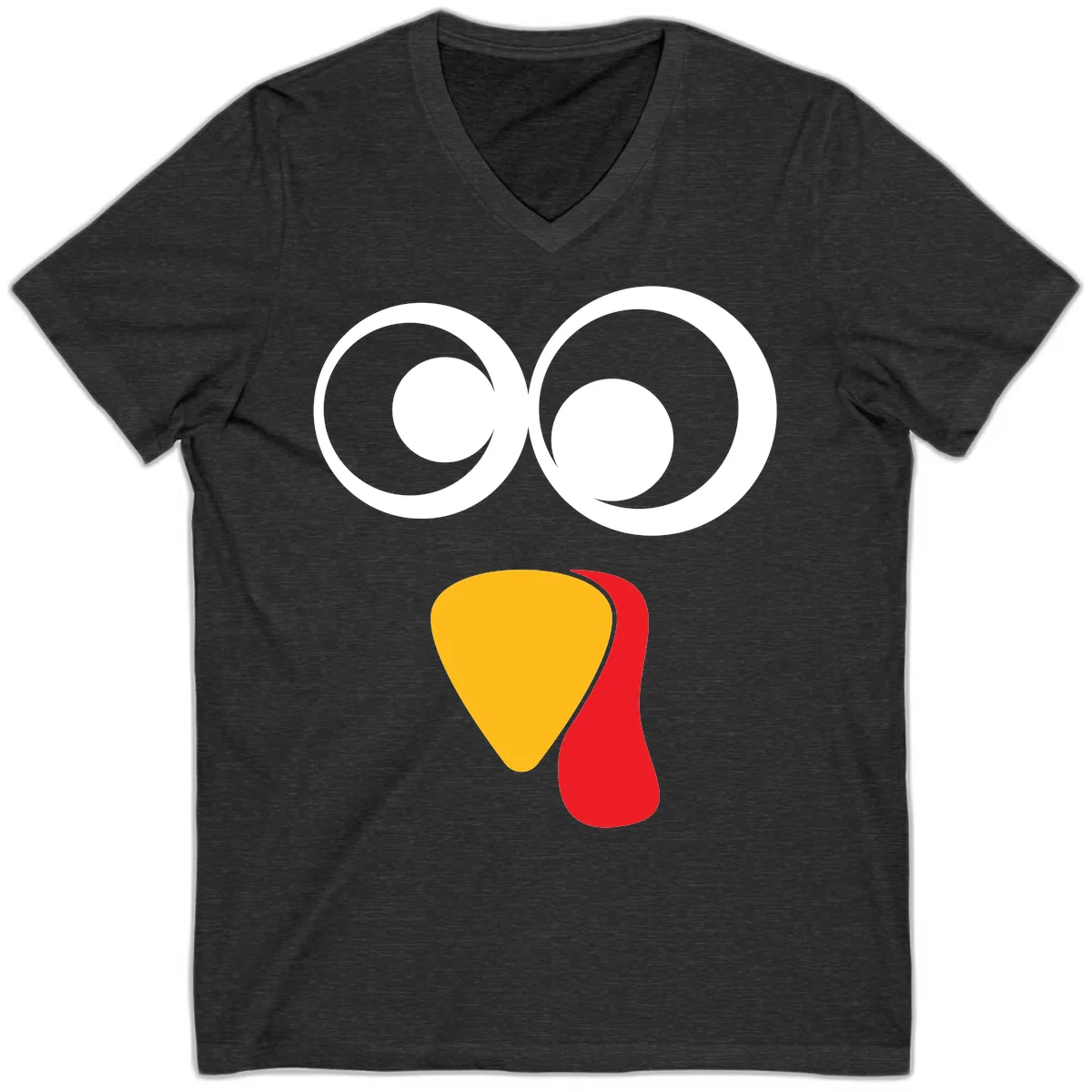 Googly Eyed Turkey Face V-Neck in Dark Grey Heather