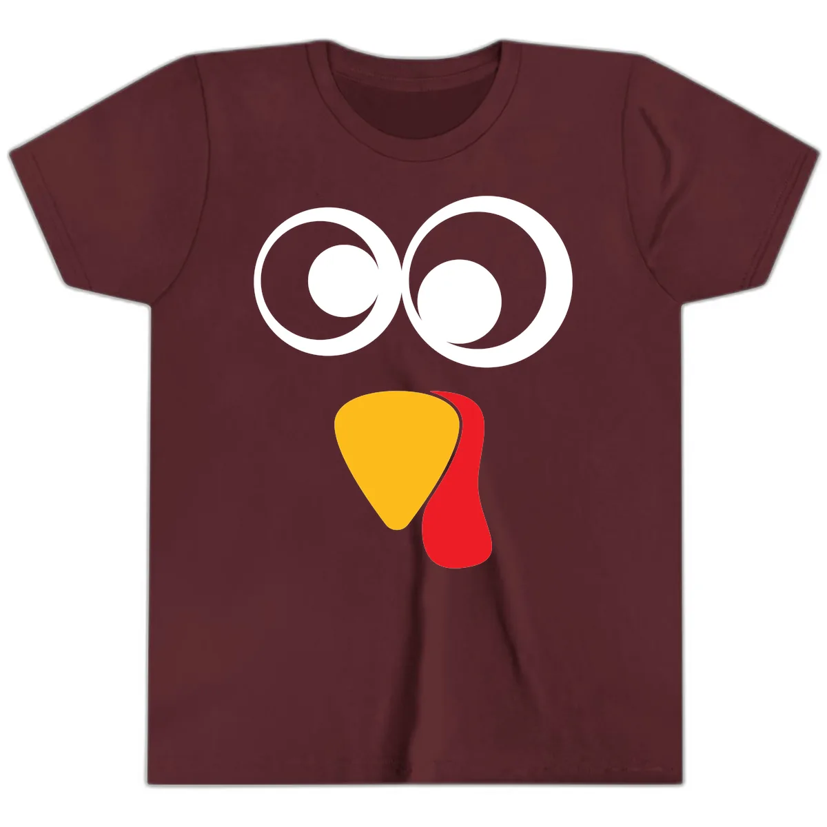 Googly Eyed Turkey Face Youth T-Shirt in Maroon