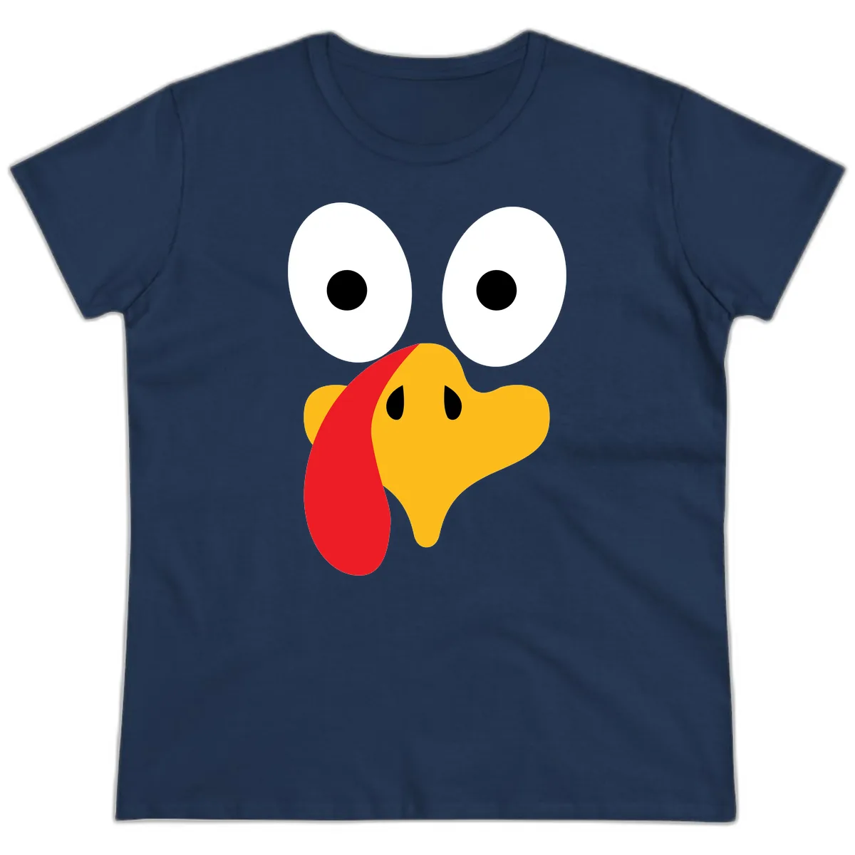Googly Eyed Turkey Face Ladies Tee in Navy