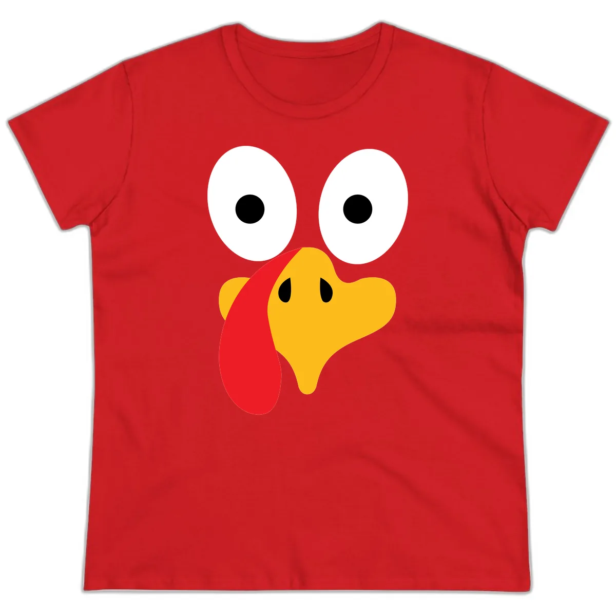 Googly Eyed Turkey Face Ladies Tee in Red