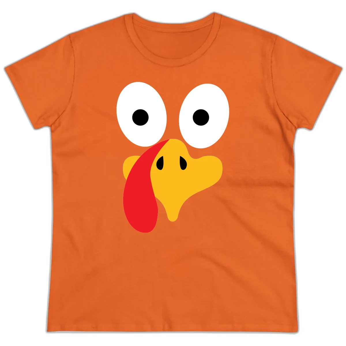 Googly Eyed Turkey Face Ladies Tee in Orange