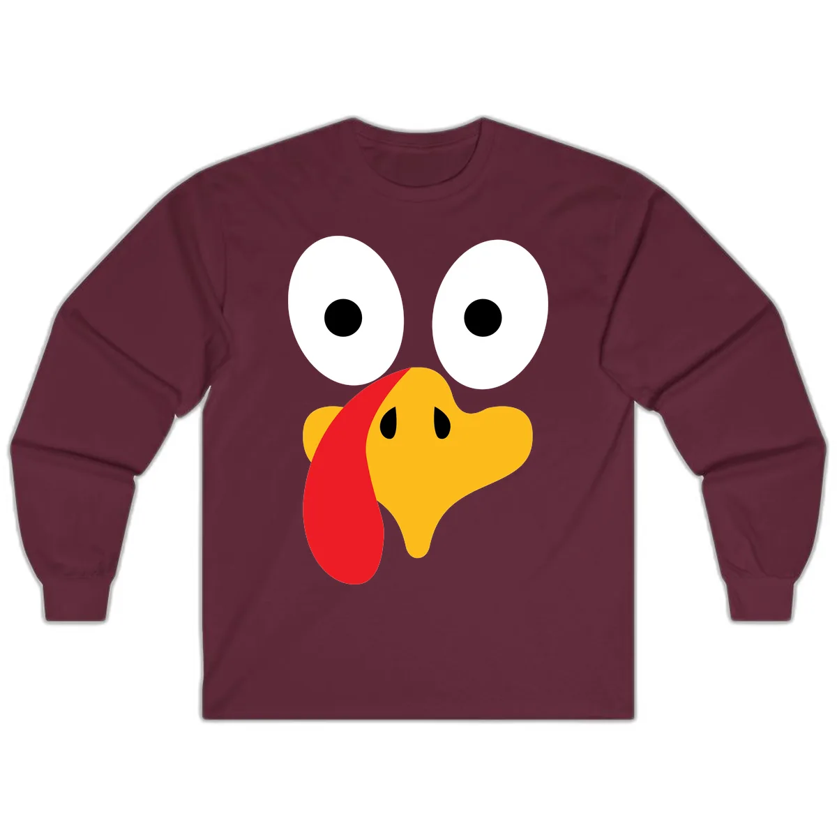 Googly Eyed Turkey Face Long Sleeve in Maroon