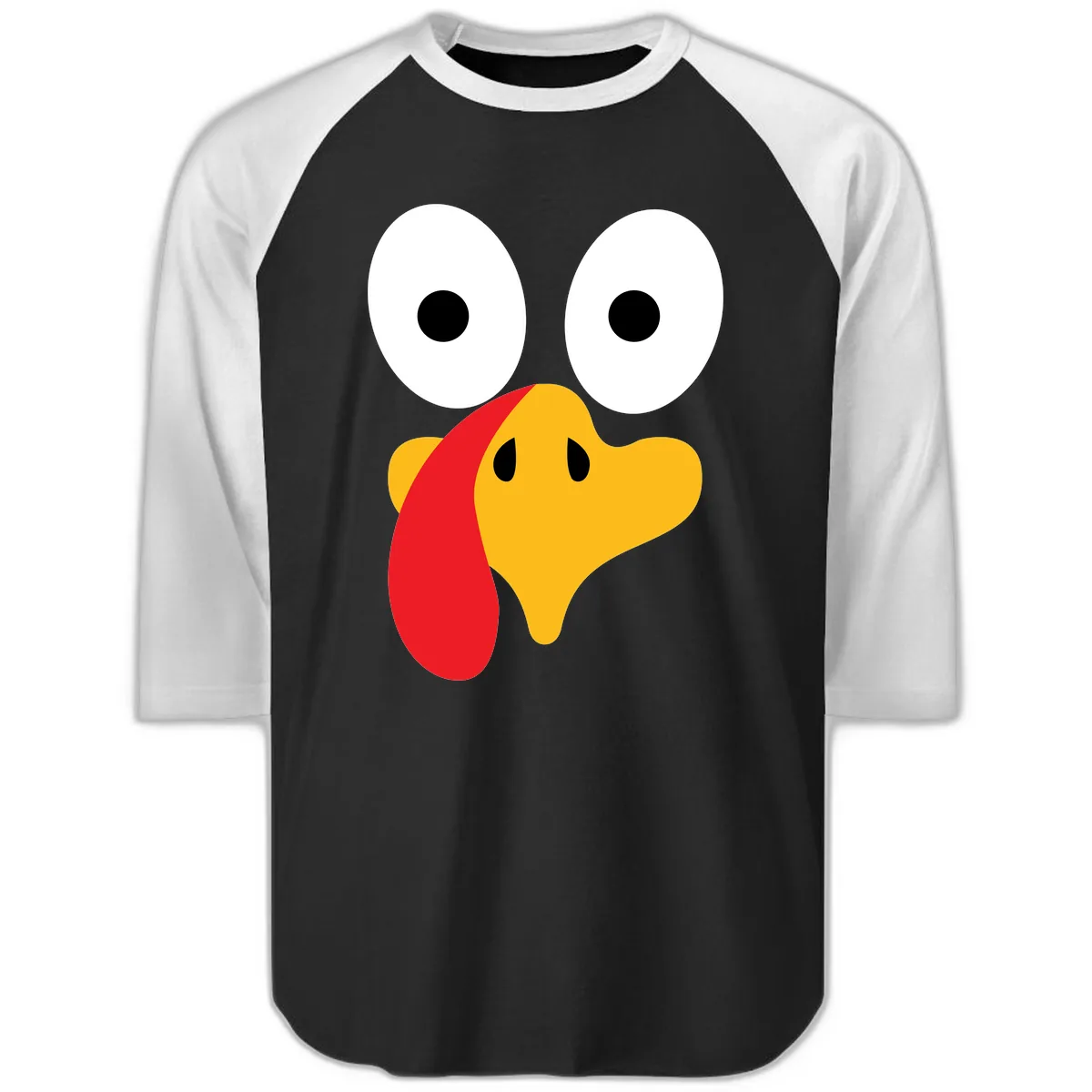 Googly Eyed Turkey Face Raglan 3/4 in Black White