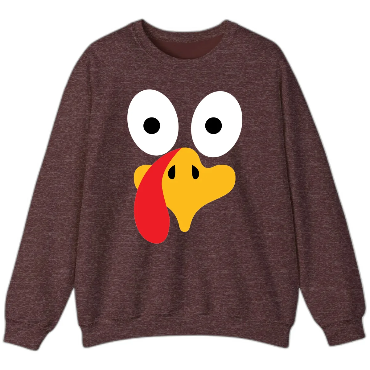 Googly Eyed Turkey Face Sweatshirt in Heather Sport Dark Maroon