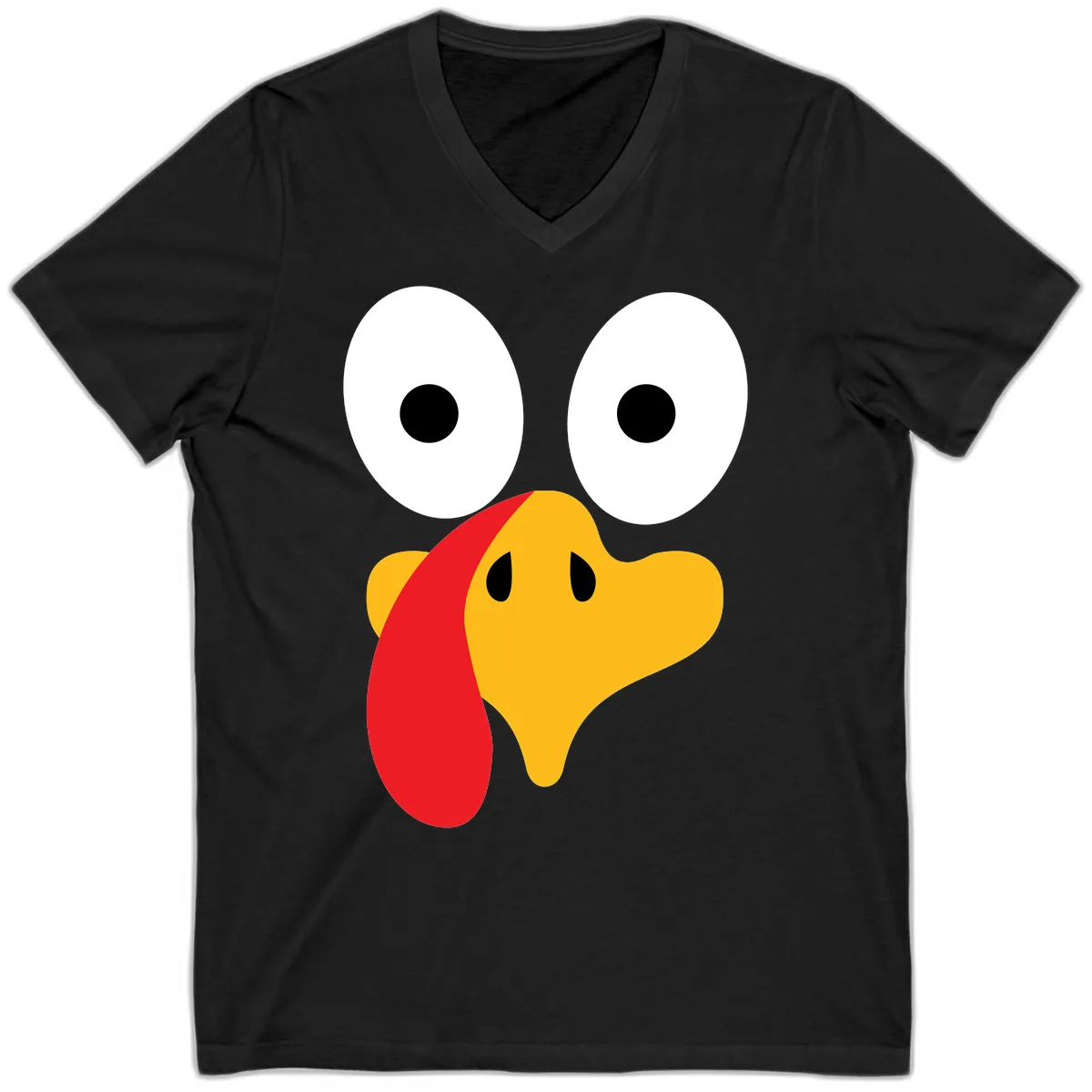 Googly Eyed Turkey Face V-Neck in Black