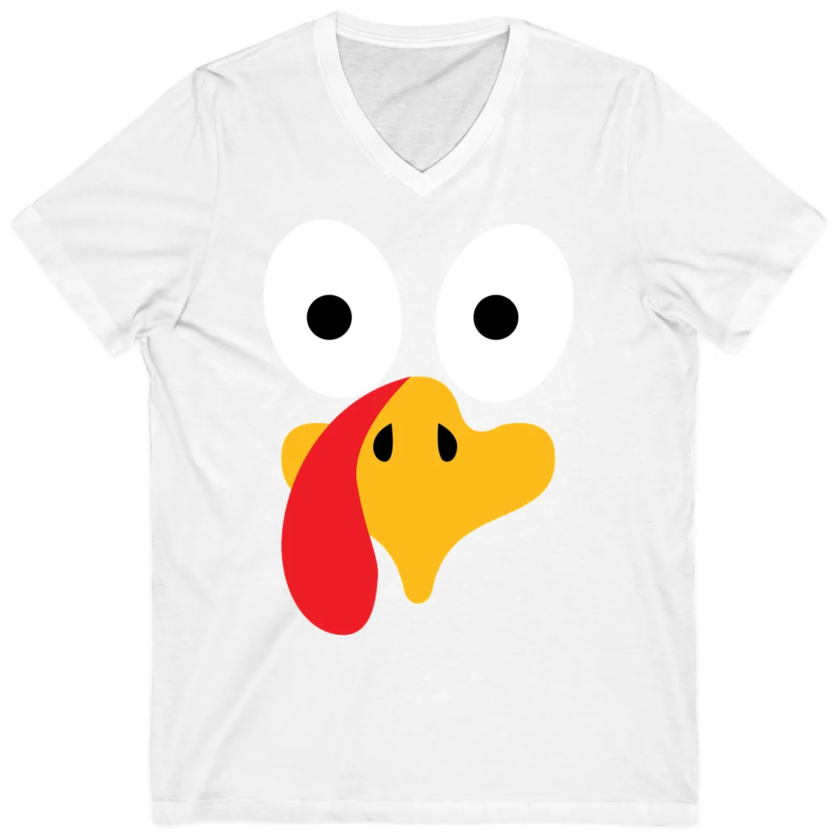 Googly Eyed Turkey Face V-Neck in White