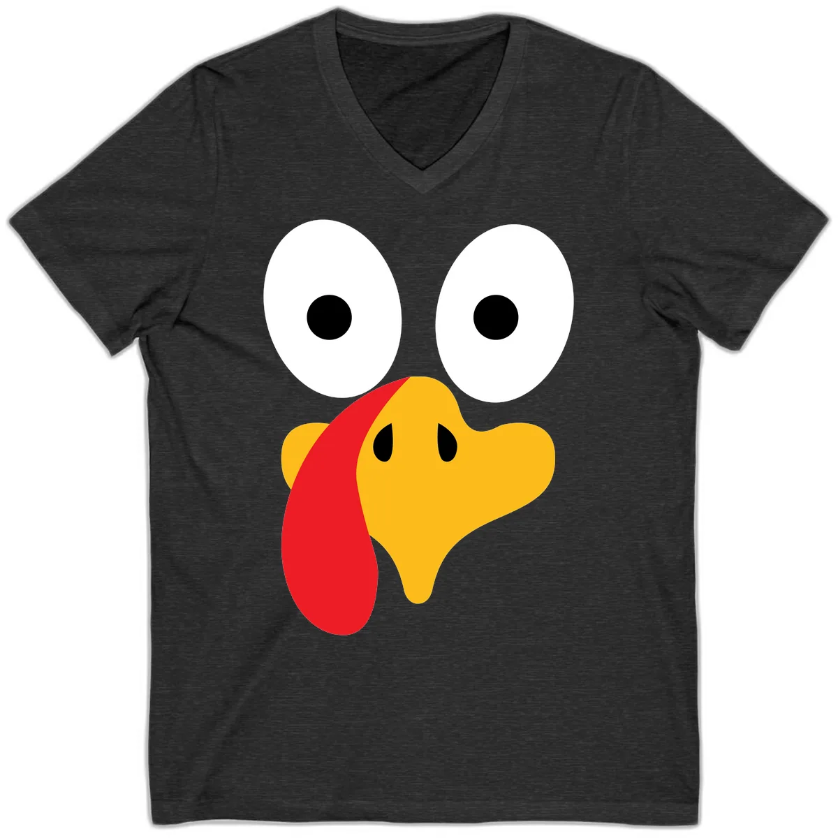 Googly Eyed Turkey Face V-Neck in Dark Grey Heather