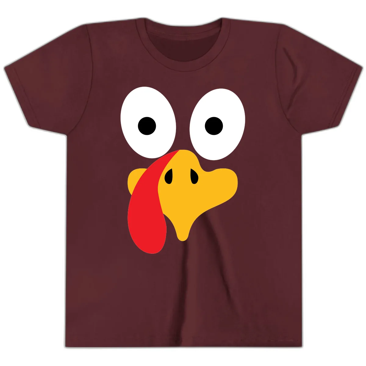 Googly Eyed Turkey Face Youth T-Shirt in Maroon
