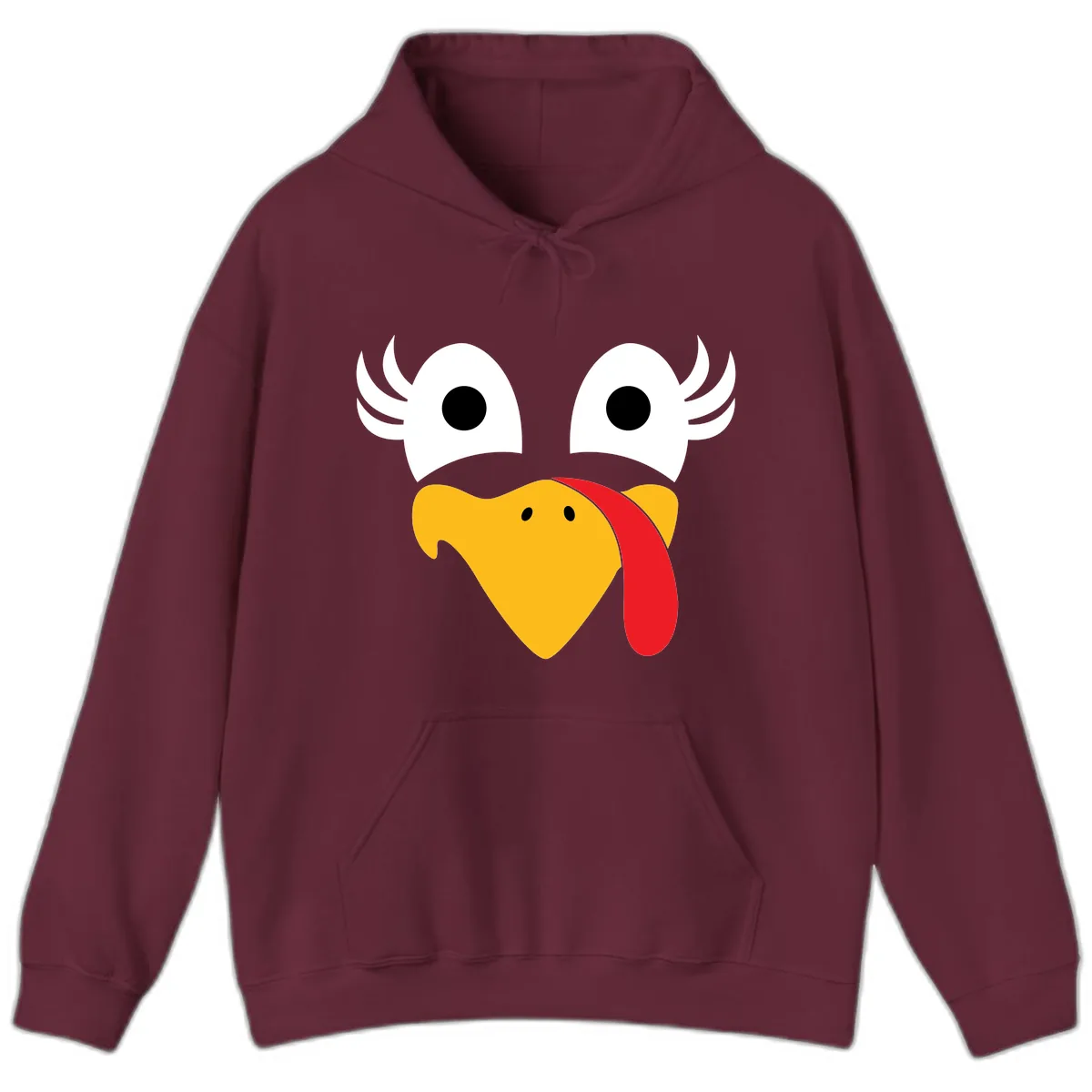 Funny Turkey Face Thanksgiving Design Hoodie in Maroon