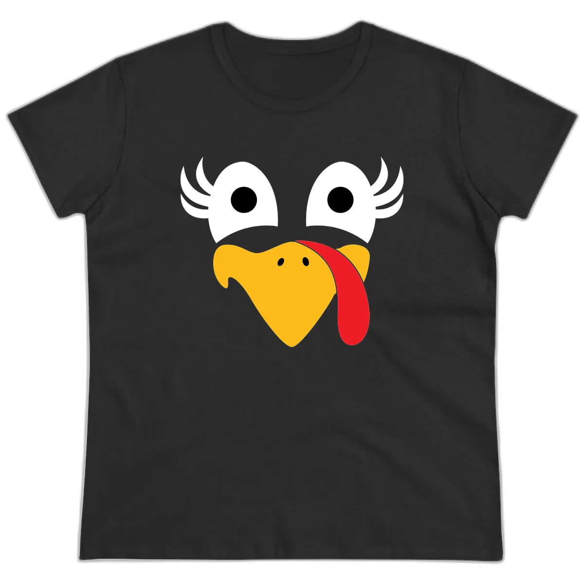Funny Turkey Face Thanksgiving Design Ladies Tee in Black