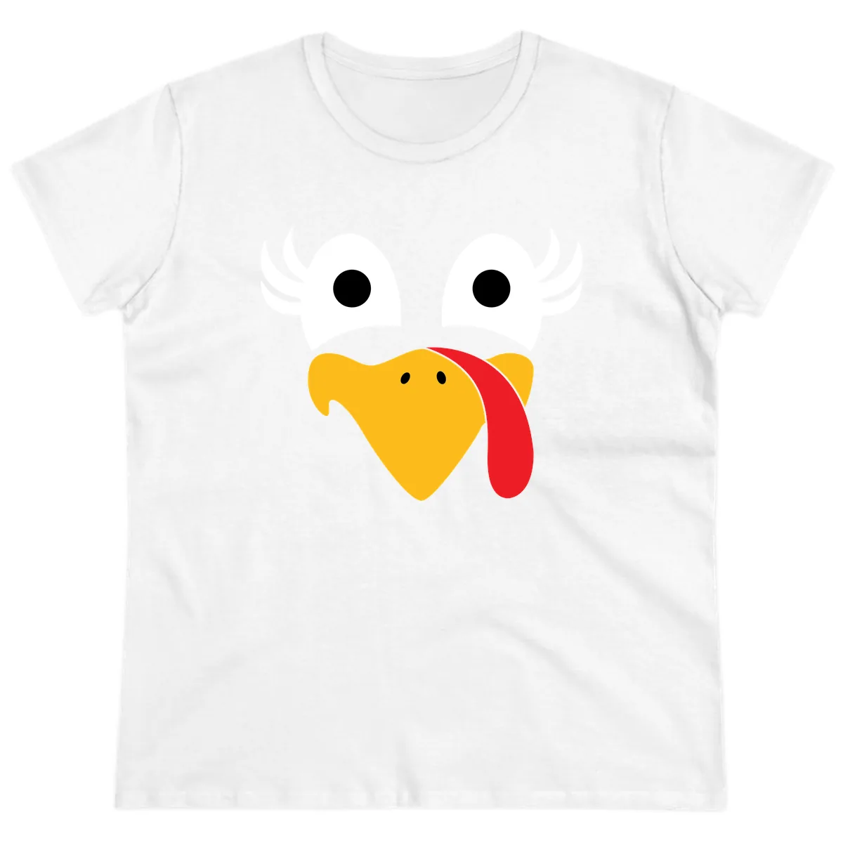 Funny Turkey Face Thanksgiving Design Ladies Tee in White