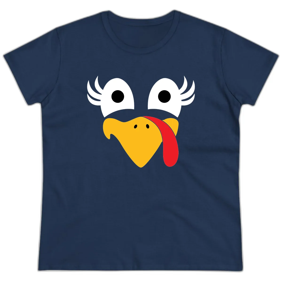 Funny Turkey Face Thanksgiving Design Ladies Tee in Navy