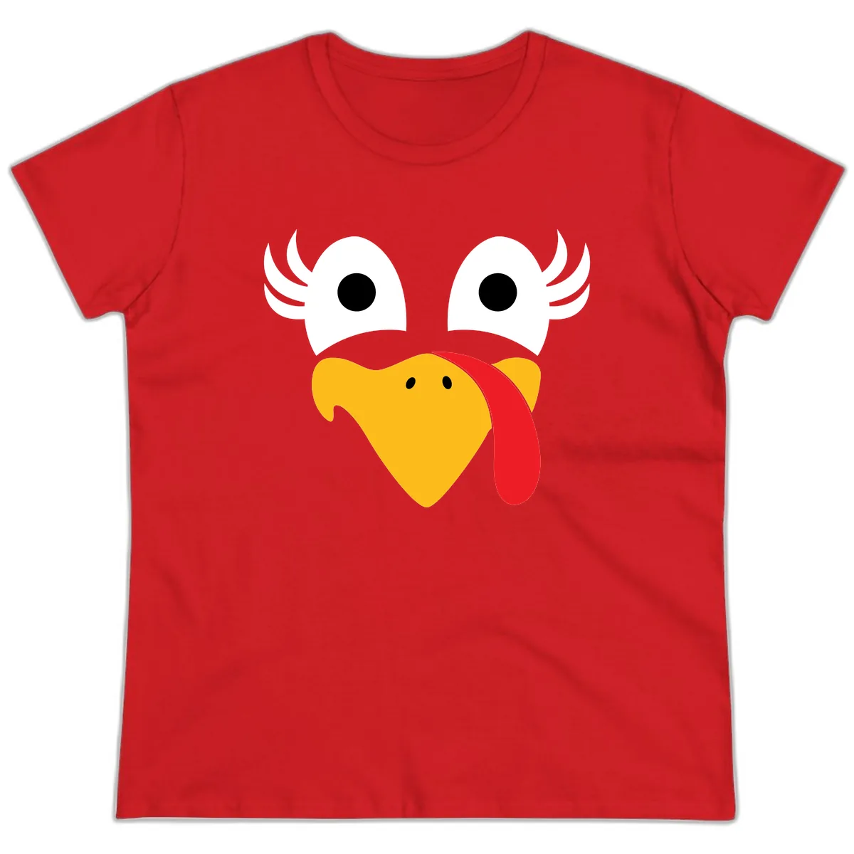 Funny Turkey Face Thanksgiving Design Ladies Tee in Red