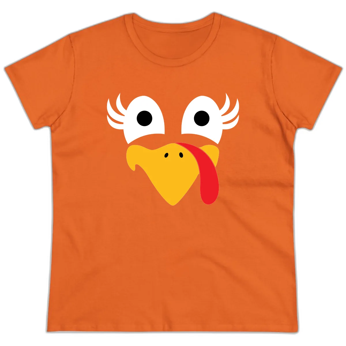 Funny Turkey Face Thanksgiving Design Ladies Tee in Orange