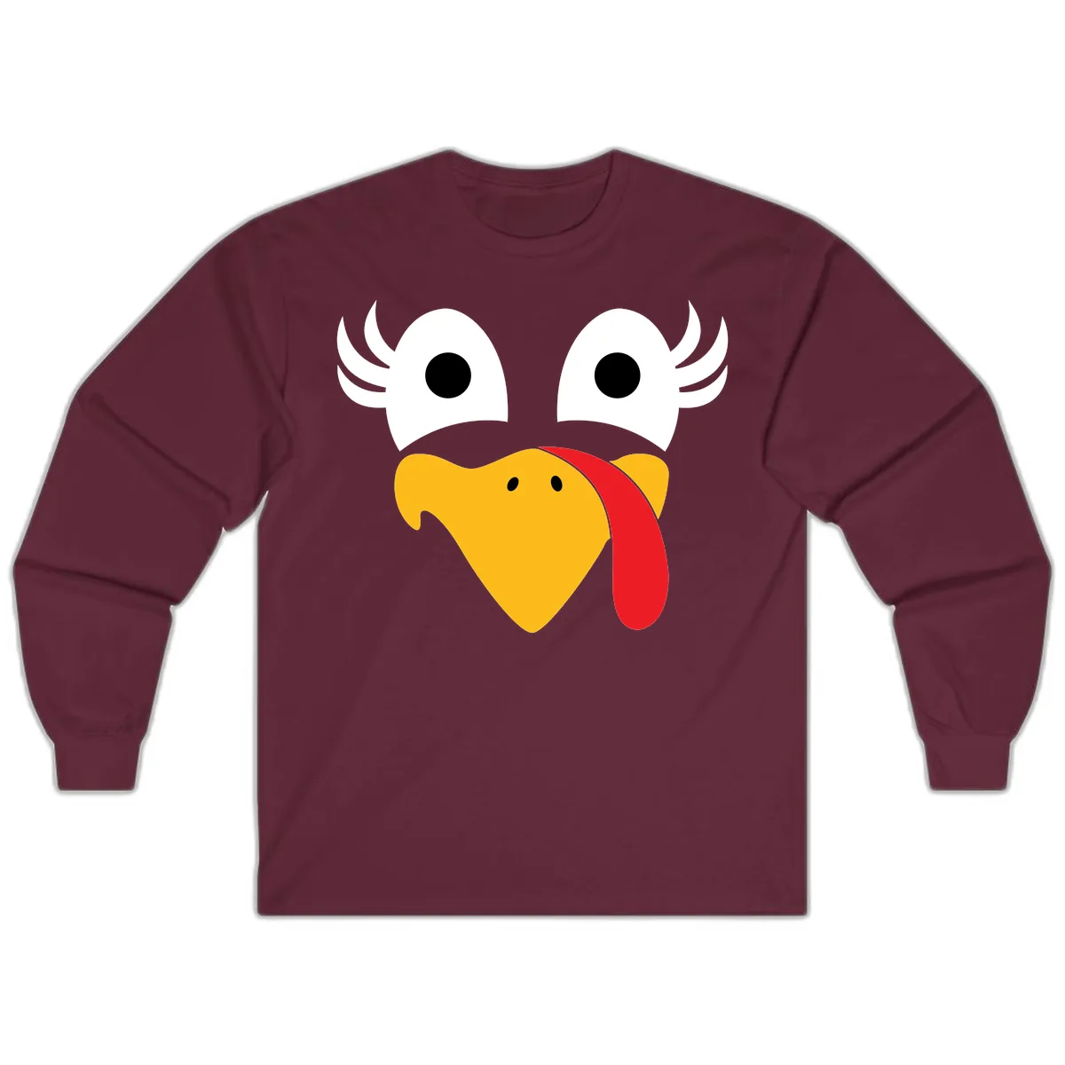 Funny Turkey Face Thanksgiving Design Long Sleeve in Maroon