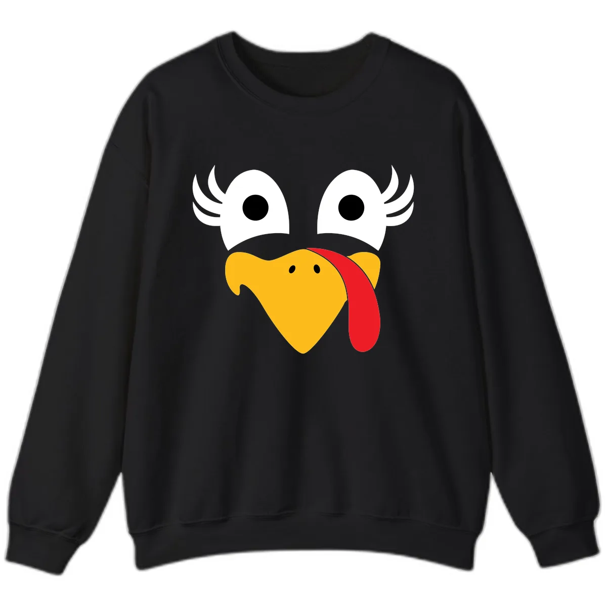 Funny Turkey Face Thanksgiving Design Sweatshirt in Black