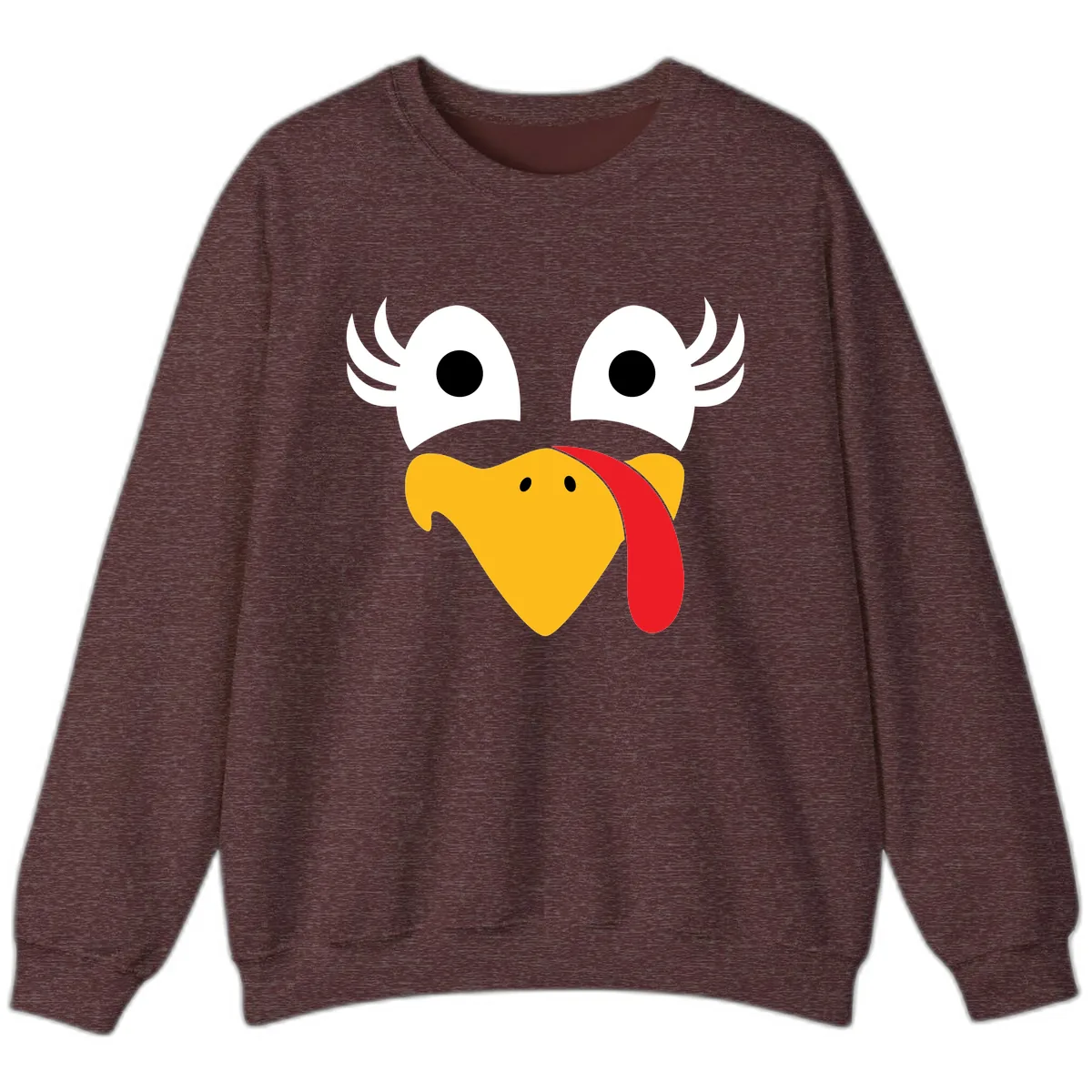 Funny Turkey Face Thanksgiving Design Sweatshirt in Heather Sport Dark Maroon