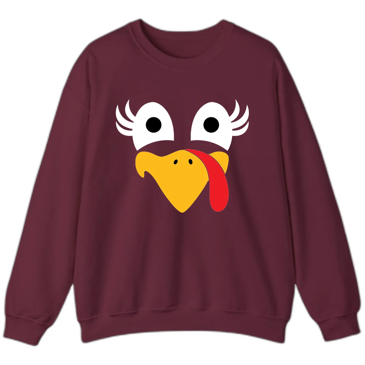 Funny Turkey Face Thanksgiving Design Sweatshirt in Maroon