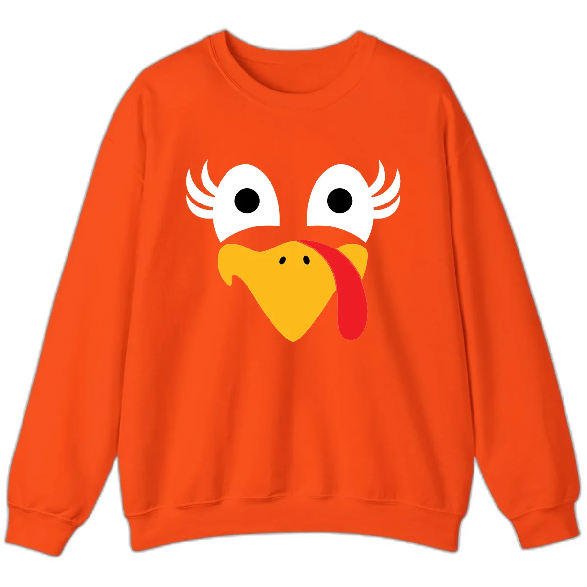 Funny Turkey Face Thanksgiving Design Sweatshirt in Orange