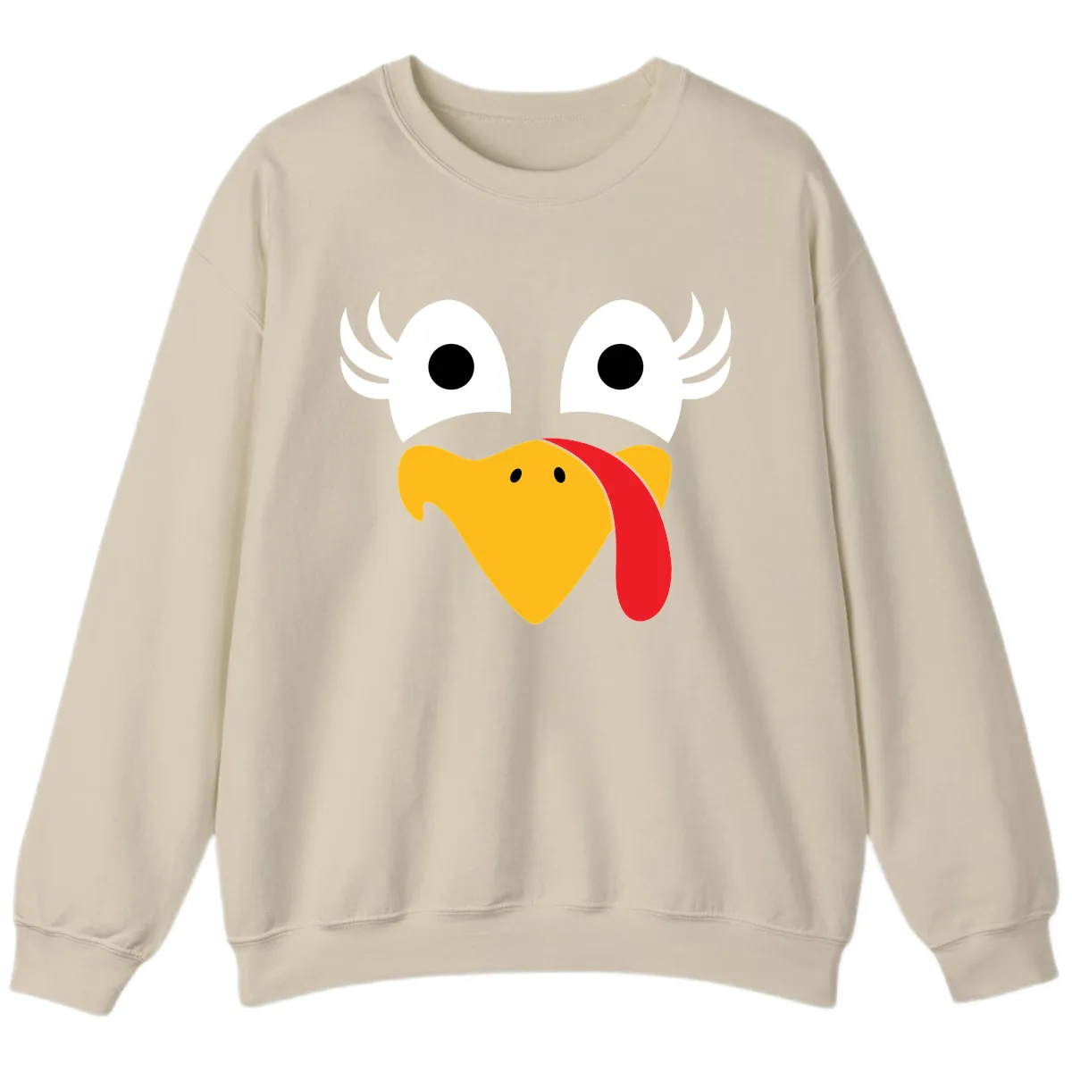 Funny Turkey Face Thanksgiving Design Sweatshirt in Sand