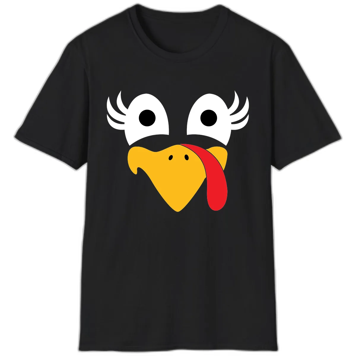 Funny Turkey Face Thanksgiving Design T-Shirt in Black