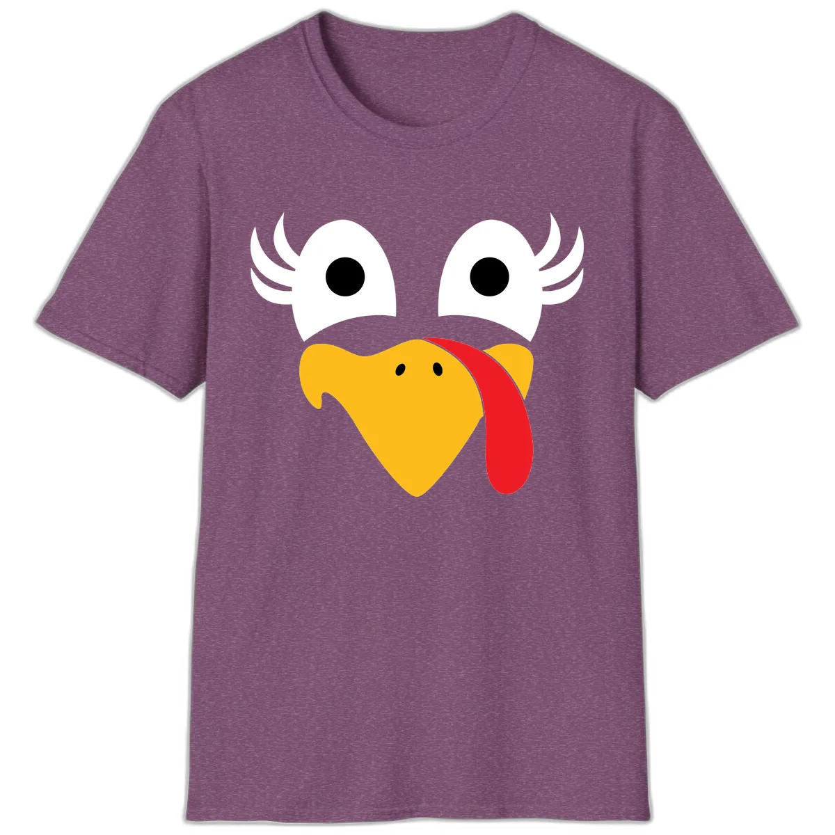 Funny Turkey Face Thanksgiving Design T-Shirt in Heather Maroon