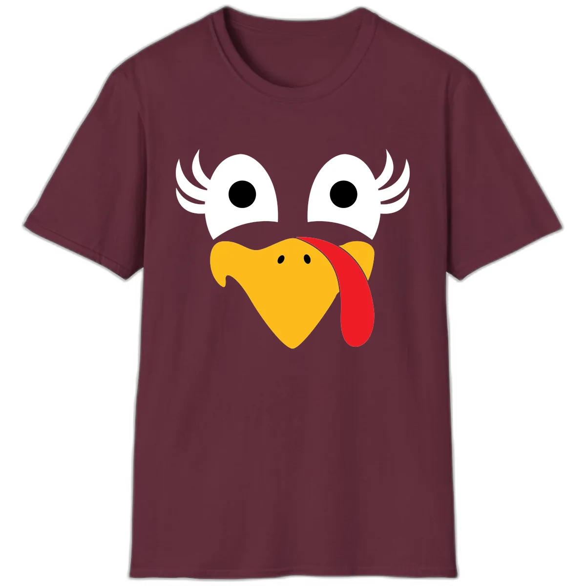 Funny Turkey Face Thanksgiving Design T-Shirt in Maroon