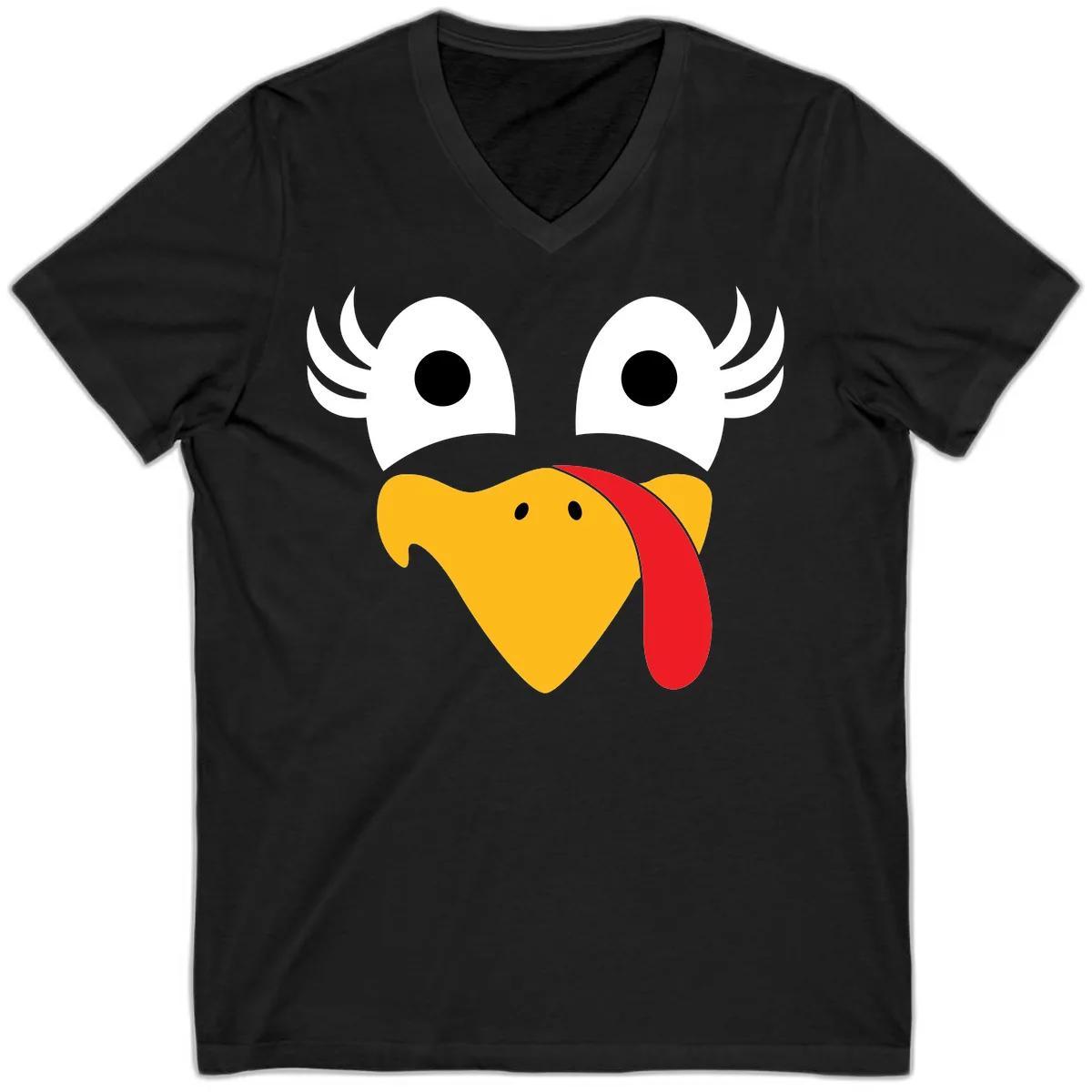 Funny Turkey Face Thanksgiving Design V-Neck in Black