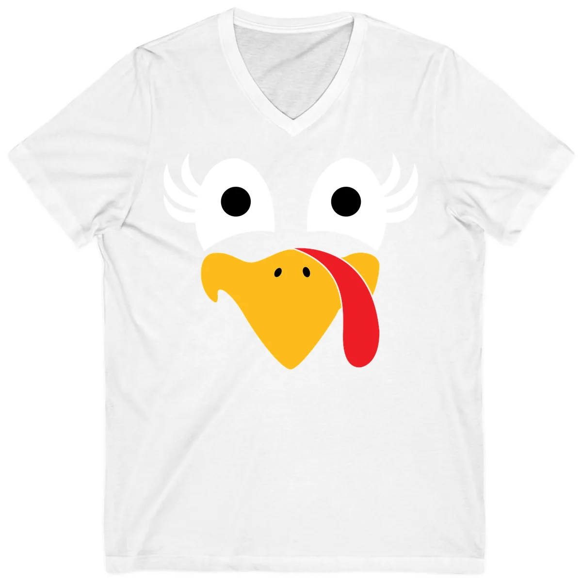 Funny Turkey Face Thanksgiving Design V-Neck in White