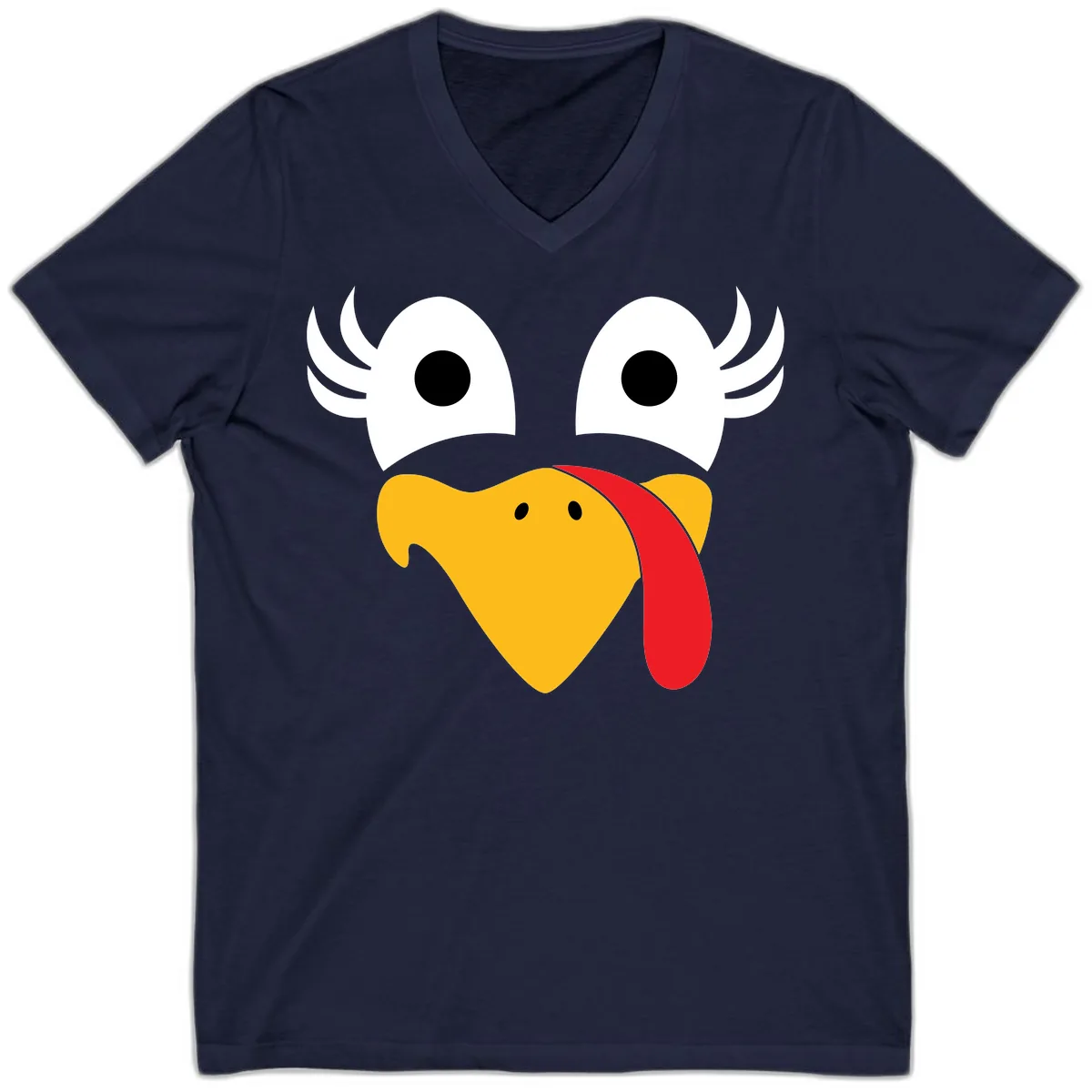 Funny Turkey Face Thanksgiving Design V-Neck in Navy