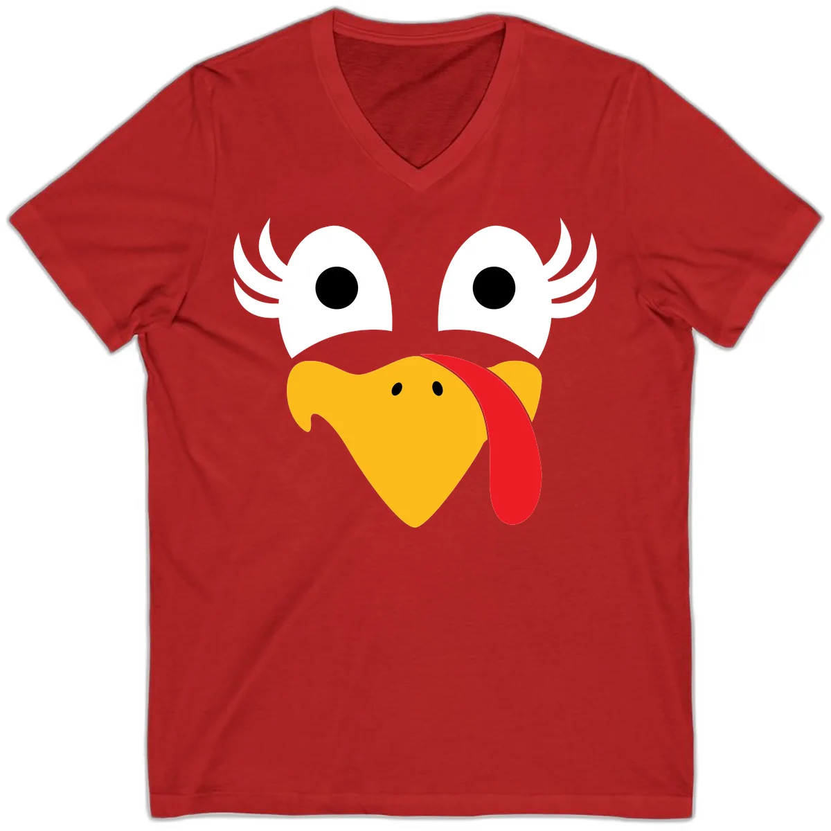 Funny Turkey Face Thanksgiving Design V-Neck in Red