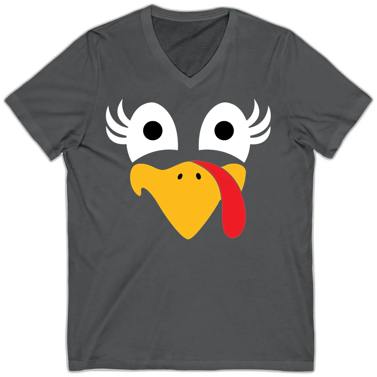 Funny Turkey Face Thanksgiving Design V-Neck in Asphalt