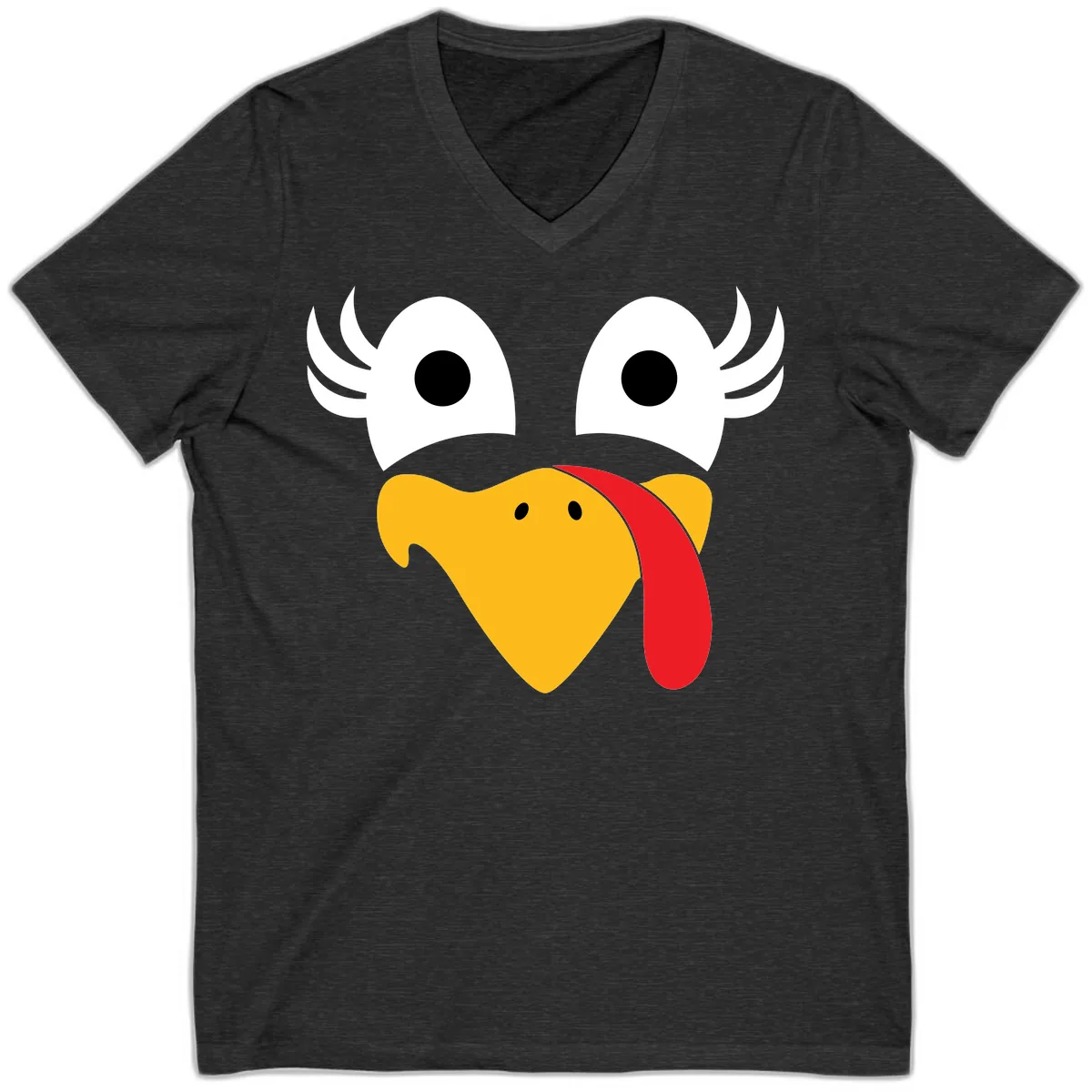 Funny Turkey Face Thanksgiving Design V-Neck in Dark Grey Heather