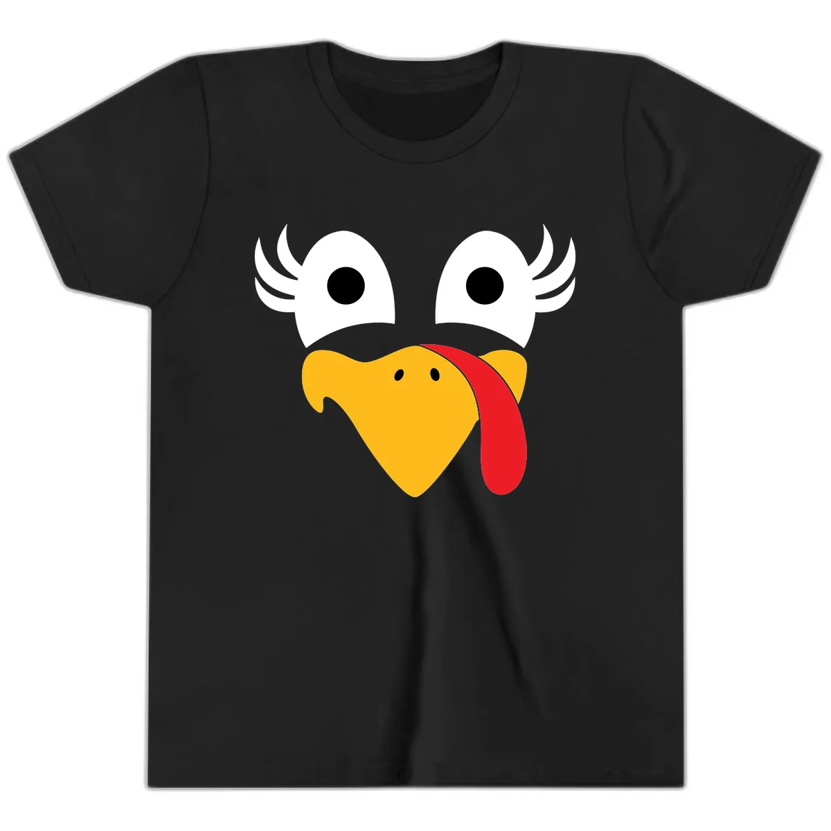 Funny Turkey Face Thanksgiving Design Youth T-Shirt in Black