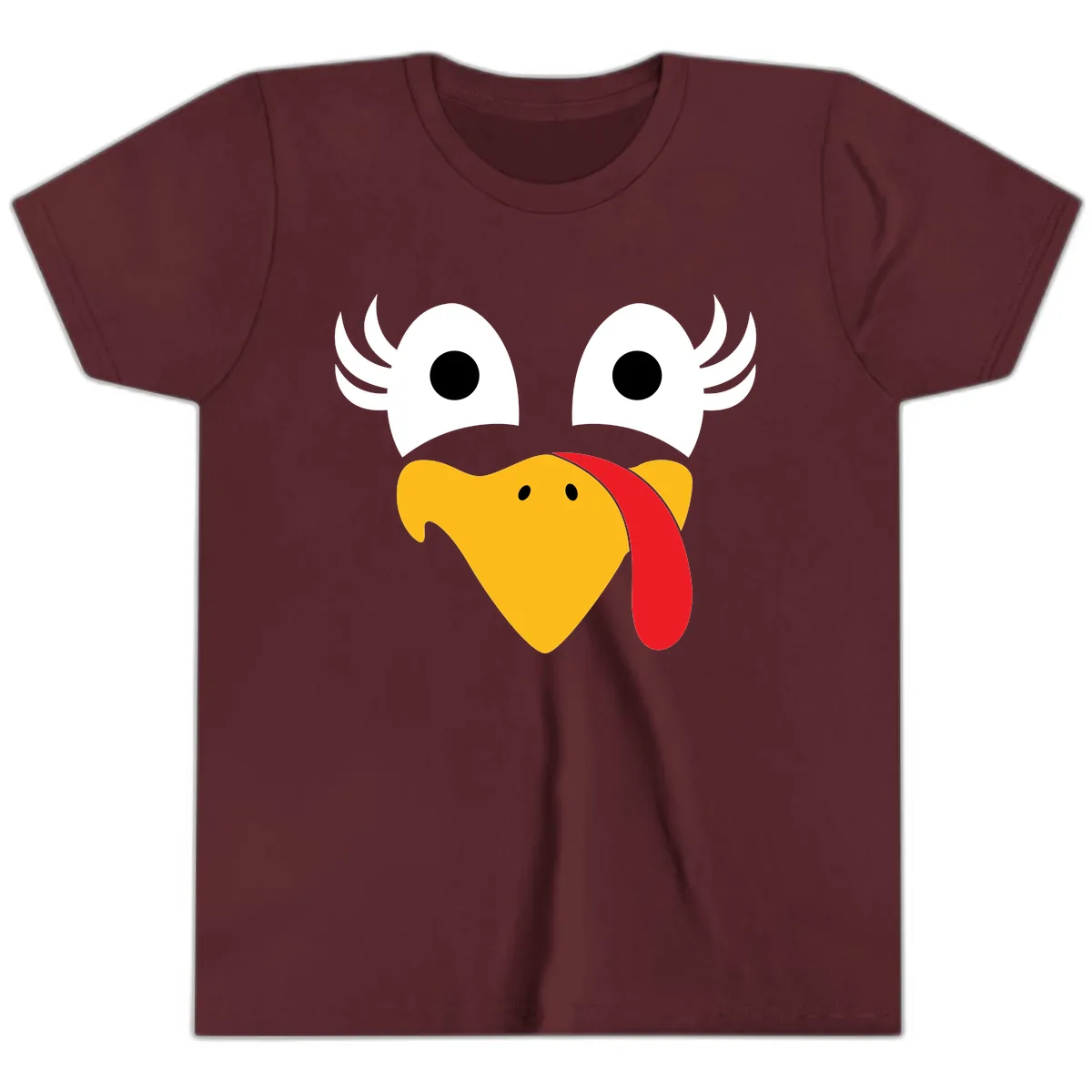 Funny Turkey Face Thanksgiving Design Youth T-Shirt in Maroon